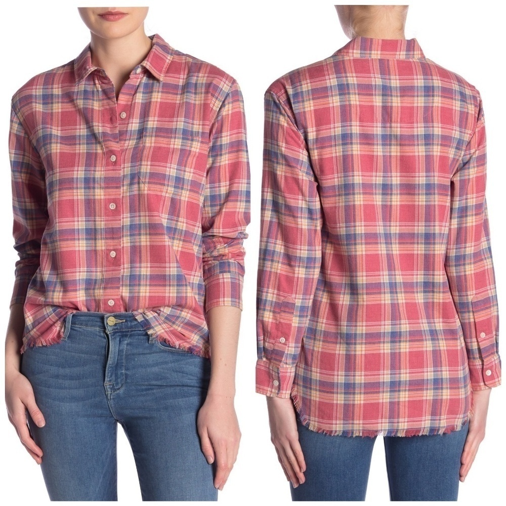 💜 Frame | Raw Hem Plaid button down shirt